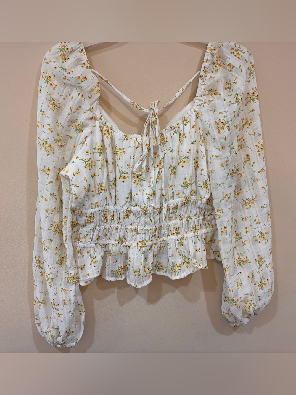 Dizzy Lizzy Floral Peplum Tie-Front Blouse - White/Yellow - Picture 6 of 7